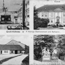 Postkarte von Grosskühnau mit Kitzings Ballhaus, Schloß und Parkeingang.jpg