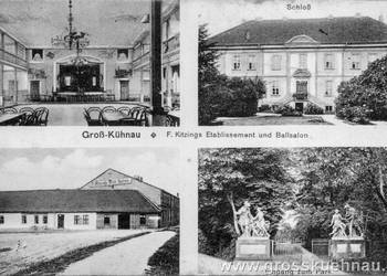 Postkarte von Grosskühnau mit Kitzings Ballhaus, Schloß und Parkeingang.jpg